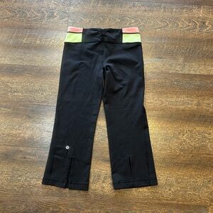 lululemon athletica Black Cropped Leggings with Pink and Lime Waistband